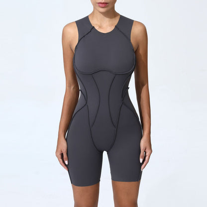 Three Dimensional Patchwork Tight One Piece Sports Workout Beauty Back Outer Wear One Piece Yoga Jumpsuit