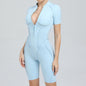 Summer Zipper Short Sleeve Outer Wear Fitness Yoga Jumpsuit Women Dance Tight Sports Jumpsuit