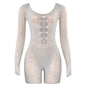 Summer Sexy See through High Waist Long Sleeves Skinny Sheath Yoga Jumpsuit