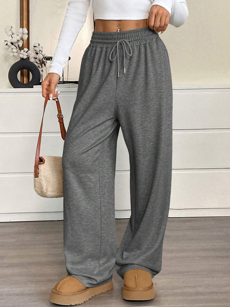 Autumn Winter Solid Color Women Clothes Casual Pants Loose Slimming Wide Leg Pants Office Trousers