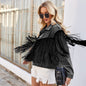 Women Clothing Spring Washed Tassel Long Sleeve Denim Coat Top