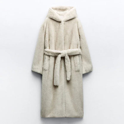 Fall Winter Hooded Faux Fur Coat Women Long Brand Mink Fur Leather Fur Coat Soft Environmental Fur Coat