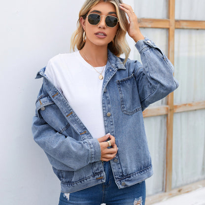 Women Clothing Retro Washed Denim Jacket