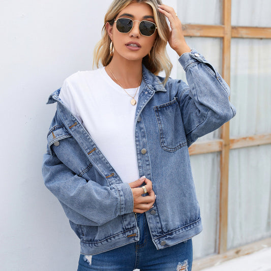 Women Clothing Retro Washed Denim Jacket