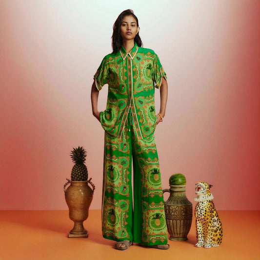 Personalized Stylish Print Vacation Green Casual Tether Two Piece Sets Women