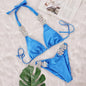Swimsuit Sexy Solid Color Metal Diamond Bikini Bandage Split Swimsuit