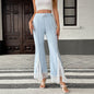 Casual Elegant Matching Belt High Waist Lace Solid Color Flared Pants Summer Women