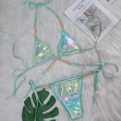 Crystal Diamond Bikini Sexy Bronzing Strap Women Split Swimsuit Swimsuit