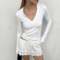 Women Wear Autumn Slim Fit V neck Slimming Slim Fit Inner Wear Waist Controlled Long Sleeves Top