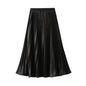 Thin Glittering Pearlescent Pleated Puffy Skirt for Women Autumn Elegant Drape Organ Pleated