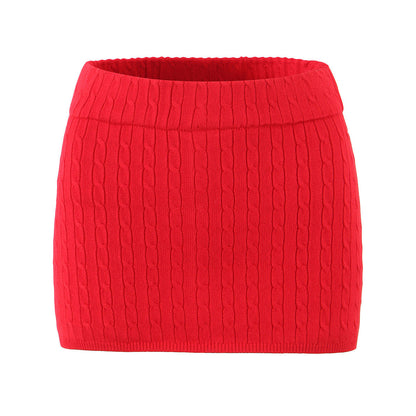 Solid Color Slim Fit Knit Short Skirt for Women Autumn Sexy Casual All Match High Waist Tight Sheath Skirt