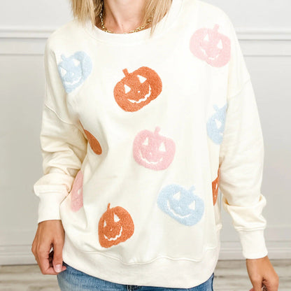 Ladies Summer Personalized Trend Halloween Theme Pumpkin Embroidered Sweatshirts