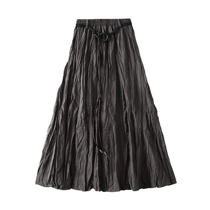 High Waist Skirt Women Autumn Korean Sense of Design Pleated Retro Slimming A line Umbrella Skirt