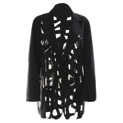 Mid Length Fashionable Simple Hollow Out Cutout Out Burr Design Blazer