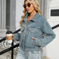 Women Clothing Autumn Washed Out Vintage Diamond Denim Coat Top
