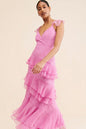 Dress Women Wear Sexy Strap Backless Tiered Dress Pink Dress