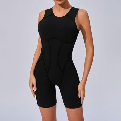 Three Dimensional Patchwork Tight One Piece Sports Workout Beauty Back Outer Wear One Piece Yoga Jumpsuit