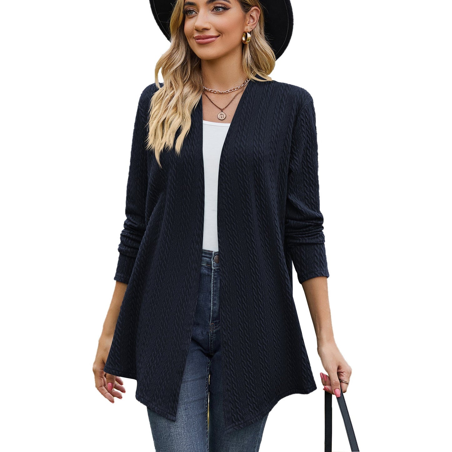 Autumn Winter Solid Color Long Sleeve Loose Cardigan Coat Women Top Women