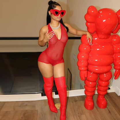 Sexy Summer Halter Backless Sexy Cutout Tight Breathable Jumpsuit Women