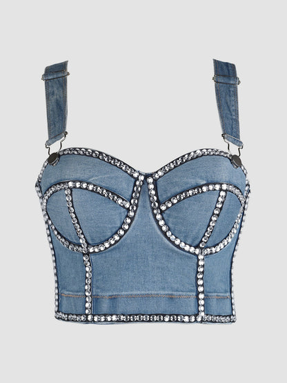 Cross Denim Hand-Stitched Diamond Sling Washed Removable Thick Shoulder Strap Back Strap Buckle Outer Wear