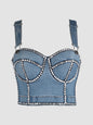 Cross Denim Hand-Stitched Diamond Sling Washed Removable Thick Shoulder Strap Back Strap Buckle Outer Wear