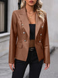 Women Clothing Double Breasted Blazer Tops Faux Leather Motorcycle Leather Coat for Women