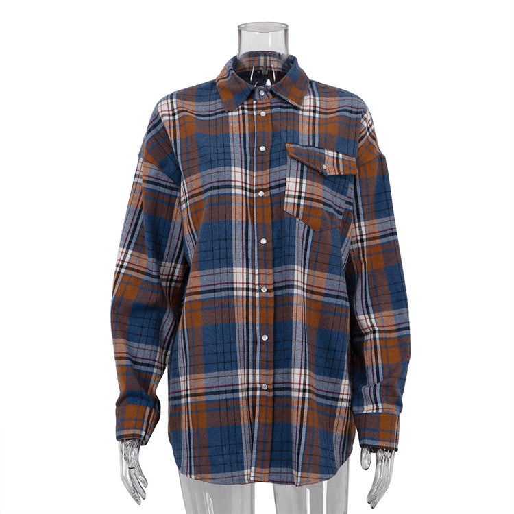 Women Wear Autumn Plaid Long Sleeved Shirt Women Casual All Matching Loose Plaid Shirt