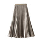 Thin Glittering Pearlescent Pleated Puffy Skirt for Women Autumn Elegant Drape Organ Pleated