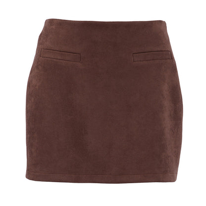 Suede Skirt Autumn Winter High Waist Hip Wrapped Women Clothing Skirt