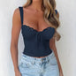 Women Clothing Summer Sexy Lace Top with Narrow Straps Top