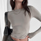 Spring Summer Women round Neck Fashionable Fitted Long Sleeve Solid Color T shirt for Women
