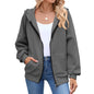 Autumn Winter Solid Color Long Sleeve Zipper Hooded Pocket Sweatshirt Coat Women