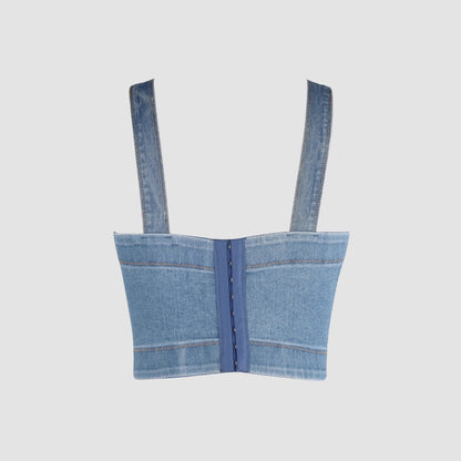Cross Denim Hand-Stitched Diamond Sling Washed Removable Thick Shoulder Strap Back Strap Buckle Outer Wear