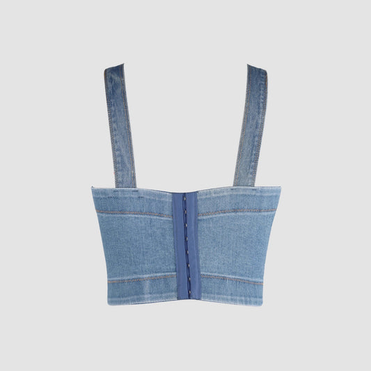 Cross Denim Hand-Stitched Diamond Sling Washed Removable Thick Shoulder Strap Back Strap Buckle Outer Wear