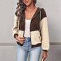 Autumn Winter Casual Zipper Cardigan Hooded Color Matching Polar Fleece Jacket Women