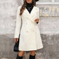 Autumn Winter Elegant Pearl Fastener Decoration Solid Color Wool Coat
