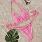 Two Piece Swimsuit Women Pink Bikini Swimsuit with Gem Embellished