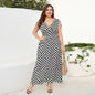 High Grade Black White Plaid V neck Dress Slimming Women Clothing Graceful Long Dress
