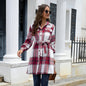 Women Long Sleeved Thick Checks Design Retro Coat for Women