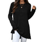 Autumn Winter Solid Color round Neck Loose Long Sleeve Split T shirt Top Women