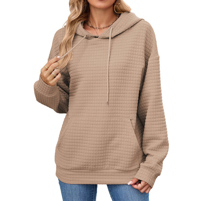 Autumn Winter Solid Color Hooded Pocket Loose Long Sleeve Sweatershirt Coat for Women