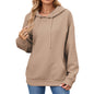 Autumn Winter Solid Color Hooded Pocket Loose Long Sleeve Sweatershirt Coat for Women