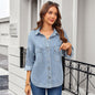 Washed Retro Loose Casual Early Autumn Split Denim Shirt