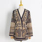 Court Light Luxury Coat Autumn V neck Long Sleeve Women Floral Print Beaded Chinese Small Women
