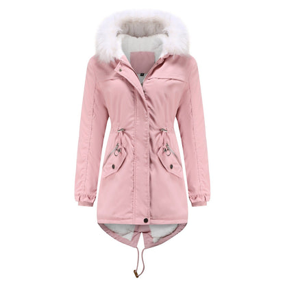 Parka Women Plus Size Mid-Length Fleece Lined Coat Women Warm with Fur Collar Loose Winter Coat Plus Size
