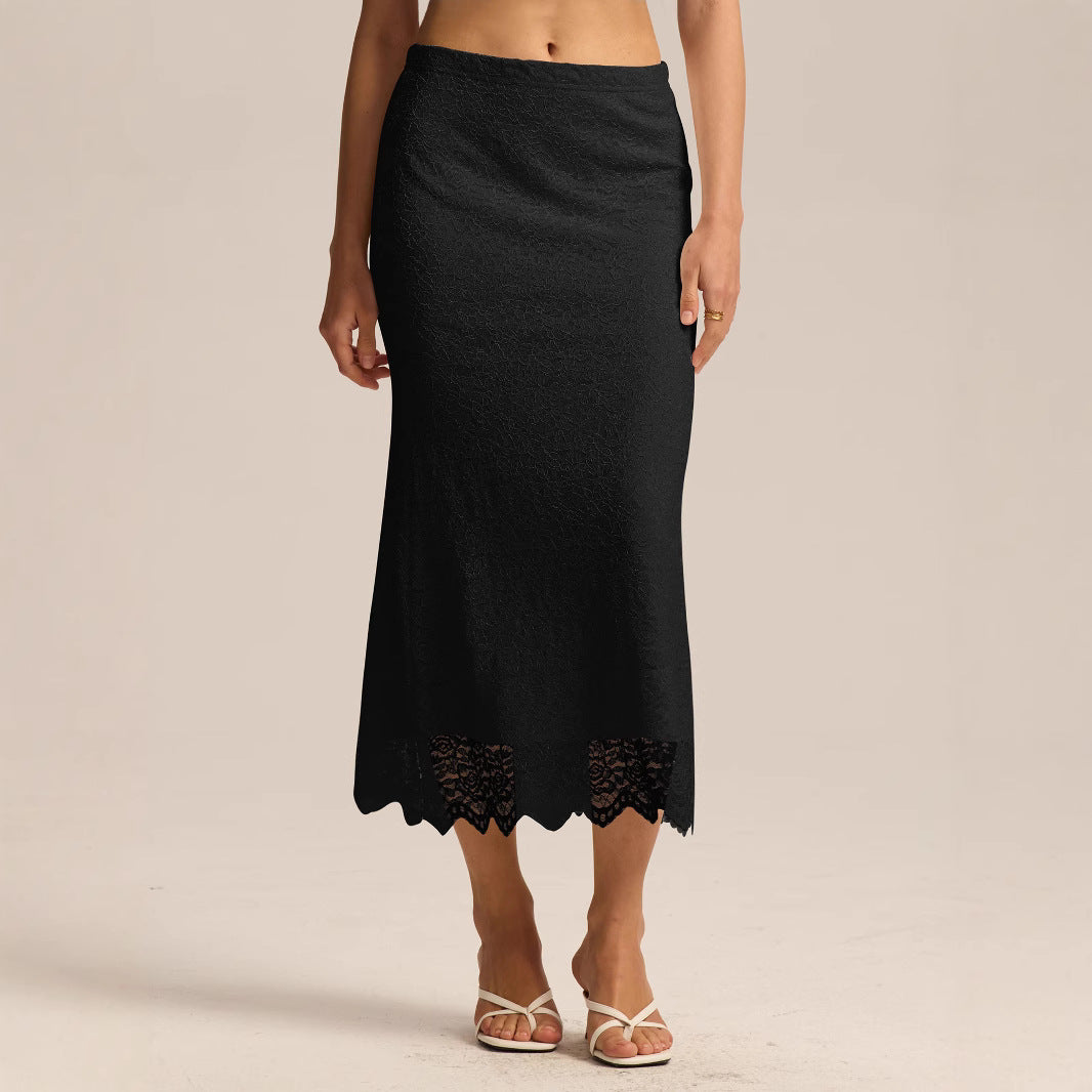 Women Clothing Lace Skirt Spring Summer High Waist One Step Skirt Sexy Slim Hip Long Skirt