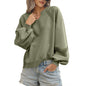 Solid Color Half Open Collar Stitching Lace Loose Stylish Long Sleeves Sweater