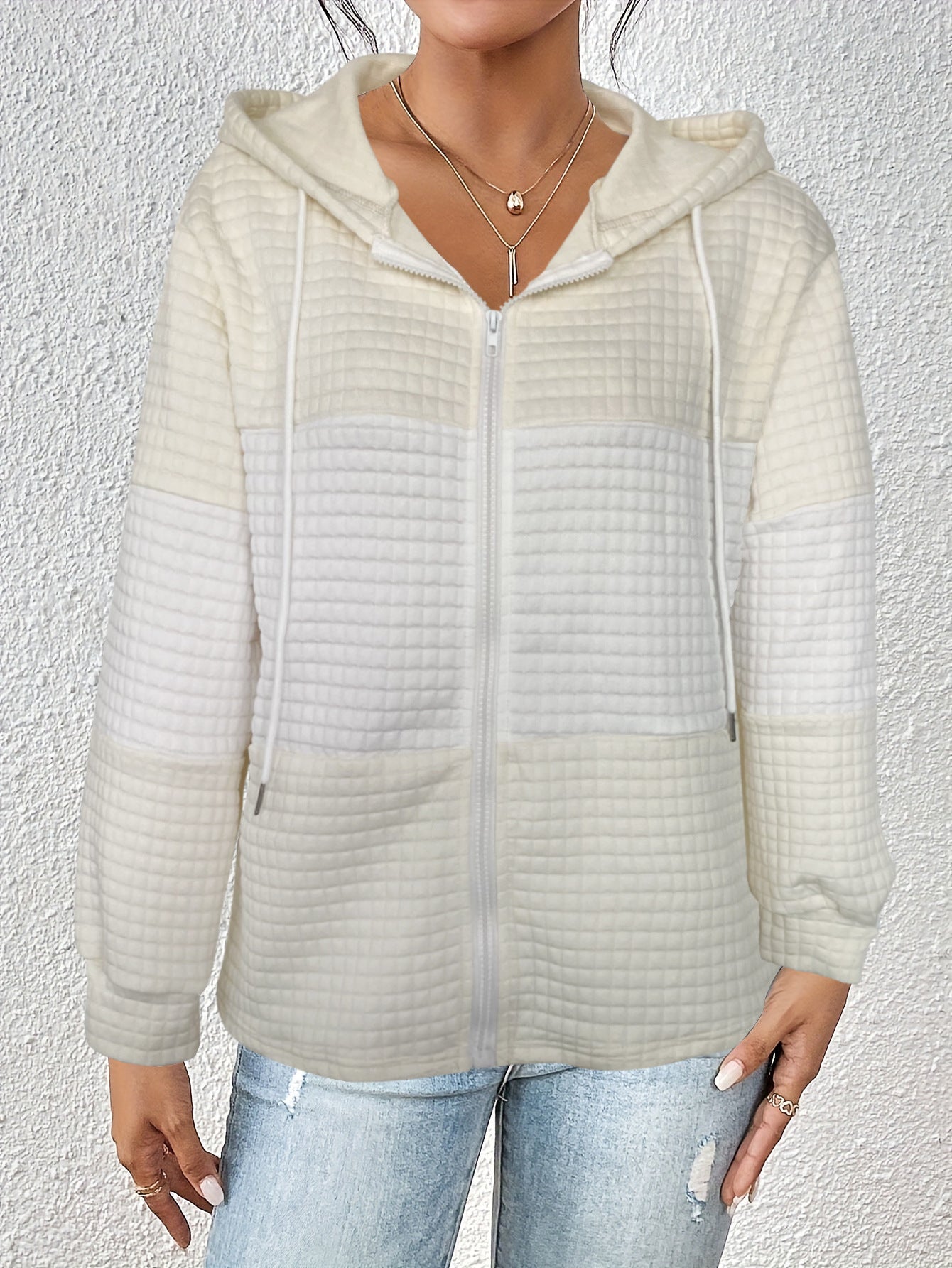 Autumn Winter Women Hoodie Contrast Color Plaid Long Sleeve Casual Hoodies