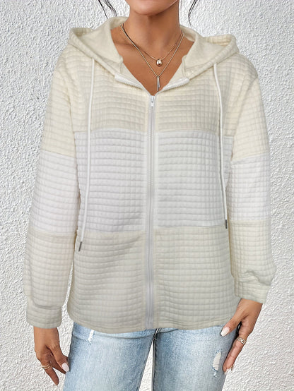 Autumn Winter Women Hoodie Contrast Color Plaid Long Sleeve Casual Hoodies