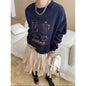 Atmosphere Fun Coffee Bread Printing round Neck Loose Pullover Sweater